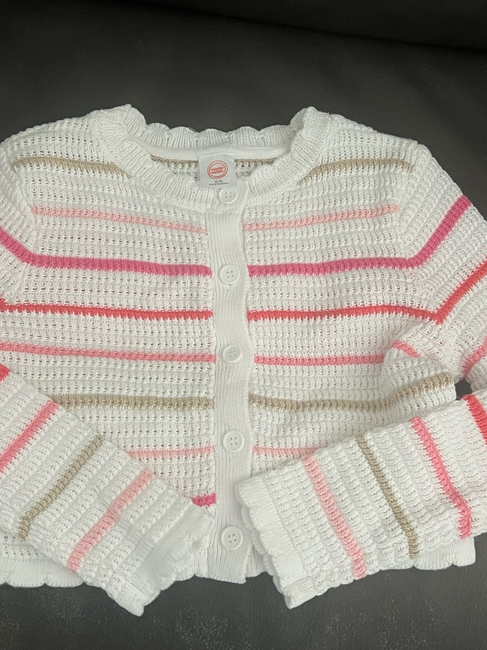 NWT Girls White Knit Cardigan with Pink & Tan Stripes